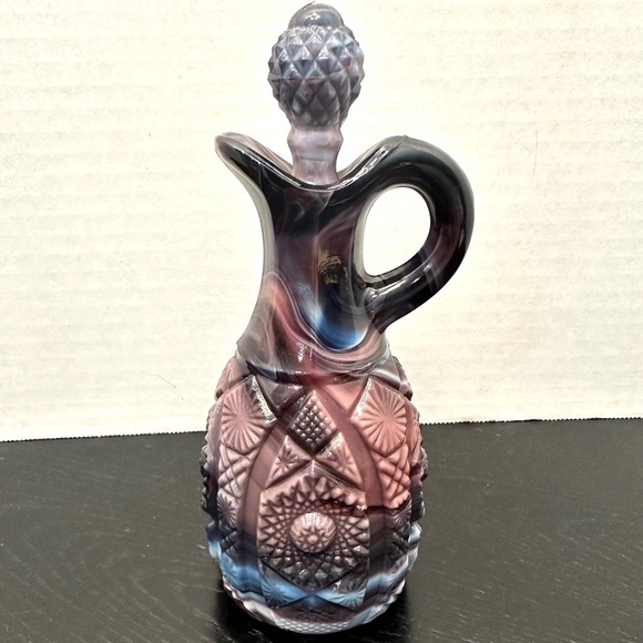 Vintage Imperial Glass Purple Slag Glass Cruet N Stopper Hobstar Design - Picture 1 of 9